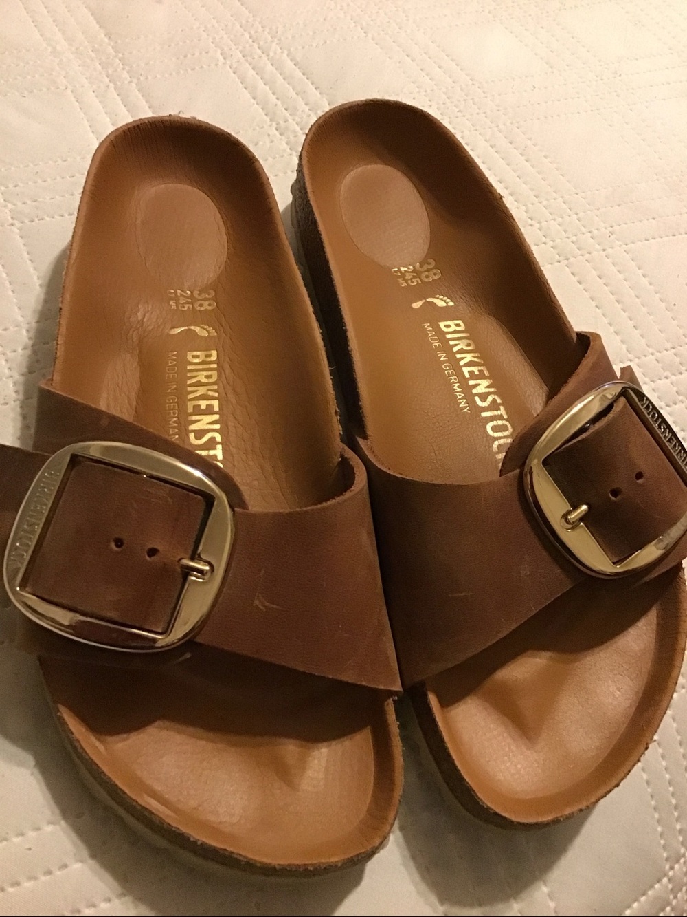 Birkenstock Brown Leather Single-Buckle Slide Sandals - Picture 2 of 8